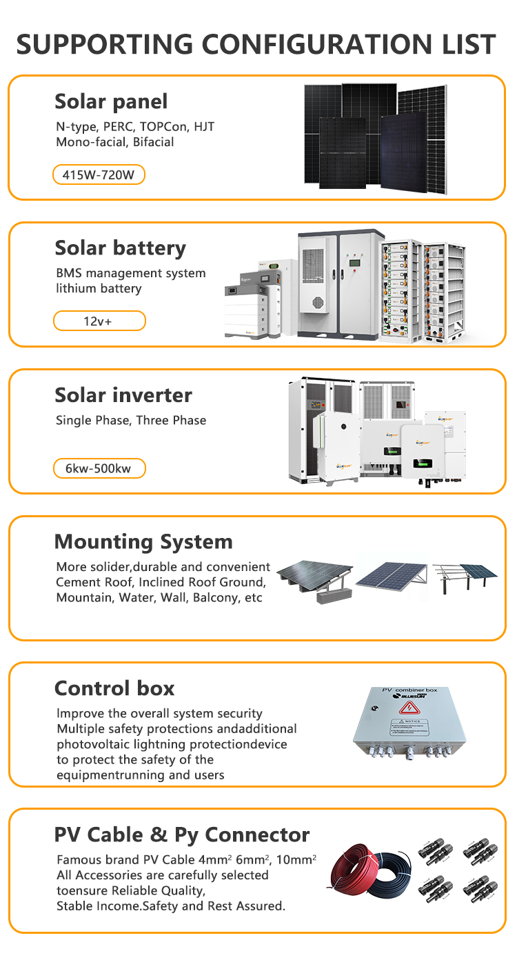 Complete Solar Energy System 6KW 10KW 30KW 50KW 1MW Solar Full Kit Energy Storage Container Bluesun Solar for Your Home