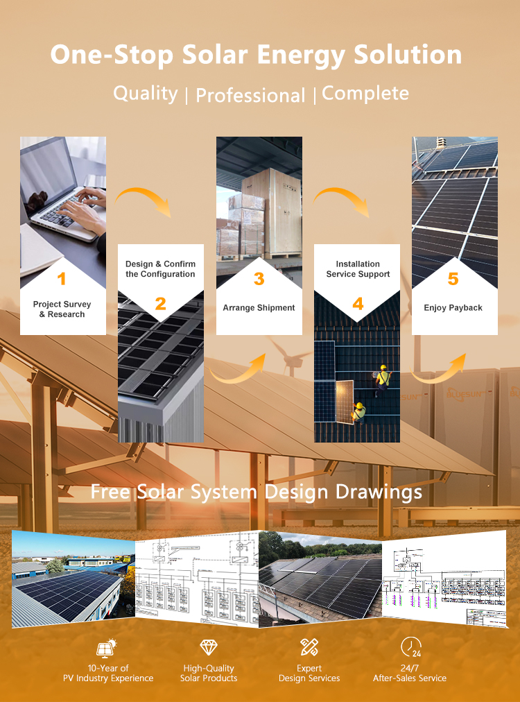 Complete Solar Energy System 6KW 10KW 30KW 50KW 1MW Solar Full Kit Energy Storage Container Bluesun Solar for Your Home